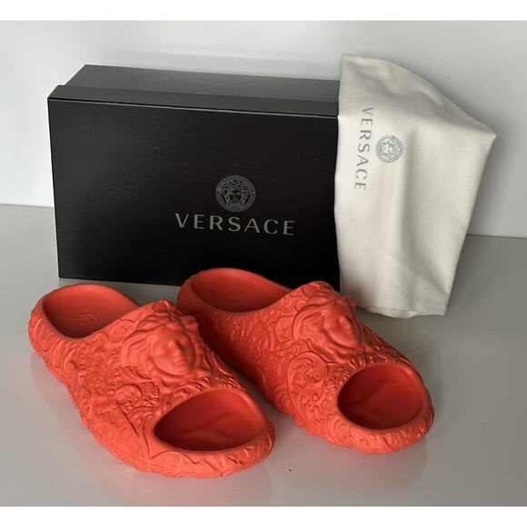 NIB $525 Versace Medusa Head Slides Pool Sandals Orange 13 US (46) 1005746 IT - Picture 13 of 14